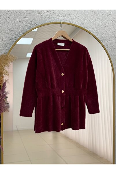 BENAHOLL Elina Gold Buttoned Belted Cardigan-Kr5026 Burgundy