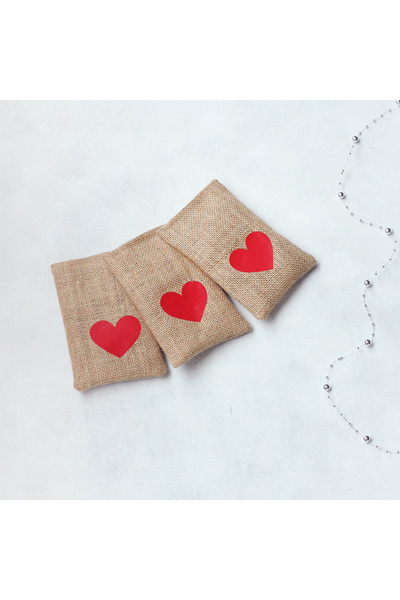 Bimotif Heart Printed , Jute Pouch, 10X15 cm 10 Pieces