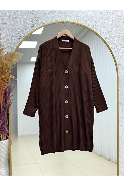 BENAHOLL سترة ألينا ذات قماش مجدّل أزرار Hırka-Zİ6163 باللون البني