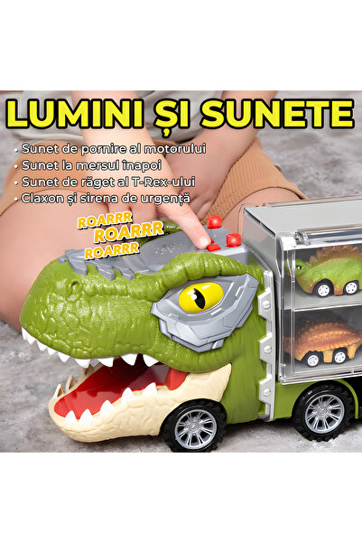 Tim Interactive Dinosaur Truck with Lights, Sounds and 6 Pull-Back Vehicles 45 × 11 × 17 cm