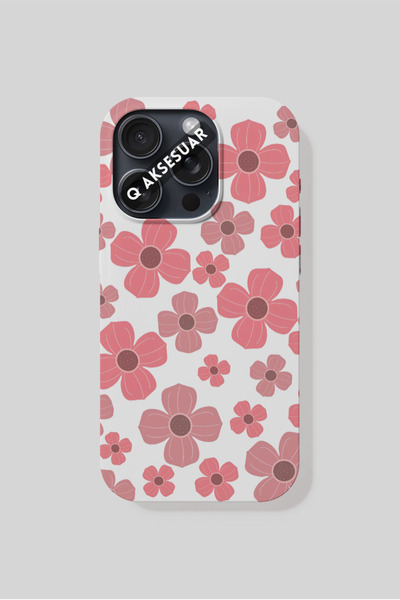 Q Aksesuar حافظة هاتف بتصميم زهور وردية متوافقة مع آيفون 14 بلس - أبيض