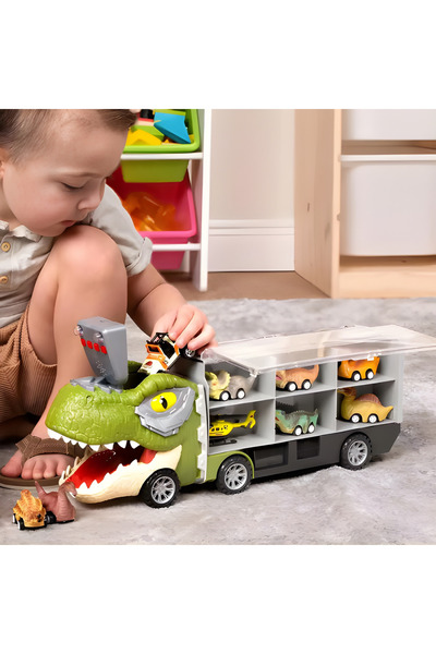 Tim Interactive Dinosaur Truck with Lights, Sounds and 6 Pull-Back Vehicles 45 × 11 × 17 cm