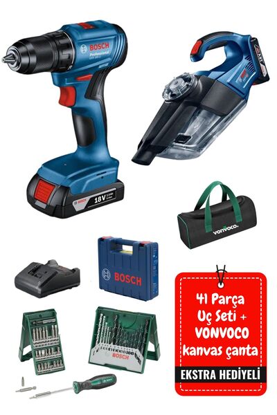 Bosch GSR 185 Li Çift Akülü Vidalama Şarjlı Matkap Süpürge GAS 18V 1 Araç Araba Oto Atölye Süpürgesi