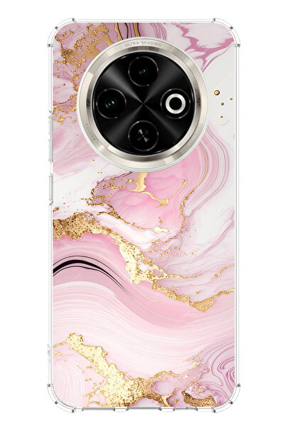 TechTree حافظة سيليكون متوافقة مع هاتف تكنو سبارك 30C باللون الوردي الرخامي م...