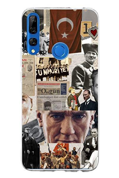 TechTree حافظة سيليكون متوافقة مع هاتف هواوي Y9 برايم (2019) من أتاتورك ريبابليك كولاج مطبوع