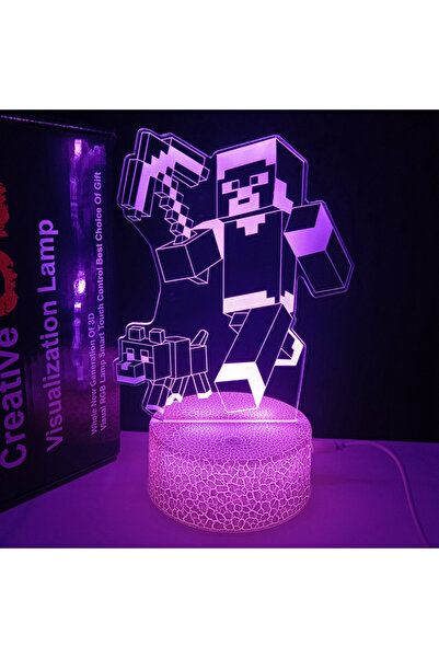 3D 3D Holographic LED Lights in the Shape of the Minecraft Logo - 7 Lights with Illuminated Base
