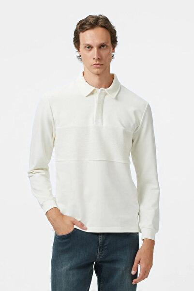 Nautica Men's Cream Classic Fit Long Sleeve Polo Neck T-Shirt