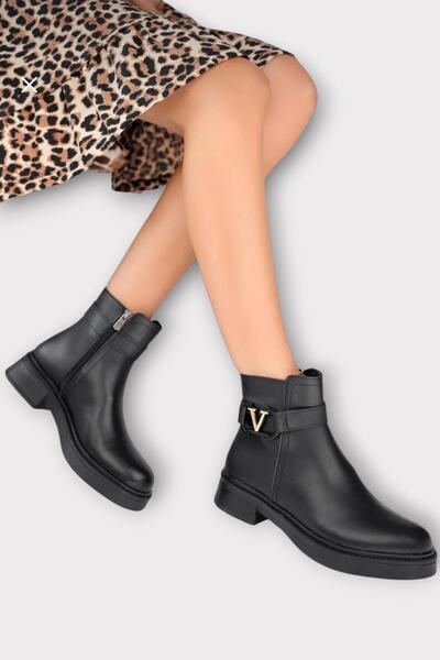 Liger Short Heeled Zippered Women's Boots Black - Gold