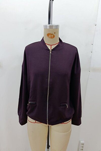 Mossta Modal Jacket with Front Zipper Pockets - Burgundy