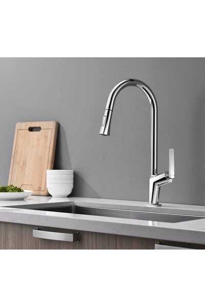 NO BRAND Kitchen faucet with pull-out spray, Chrome
