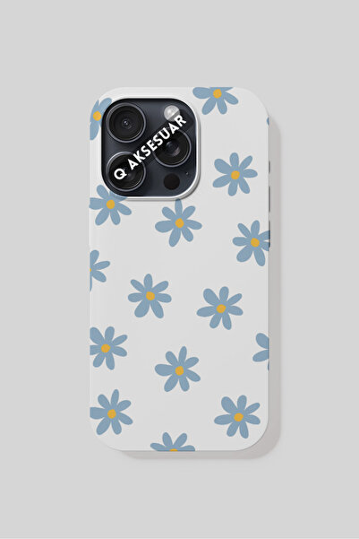 Q Aksesuar حافظة هاتف بتصميم زهور زرقاء متوافقة مع هاتف آيفون 12 ميني - أبيض