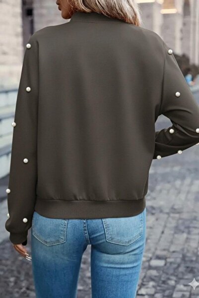 Mossta Pearl Detailed Zippered Modal Jacket - Mink