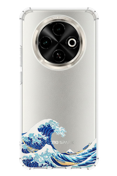 TechTree حافظة سيليكون مطبوع متوافقة مع هاتف Tecno Spark 30C بتصميم موجة كانا...