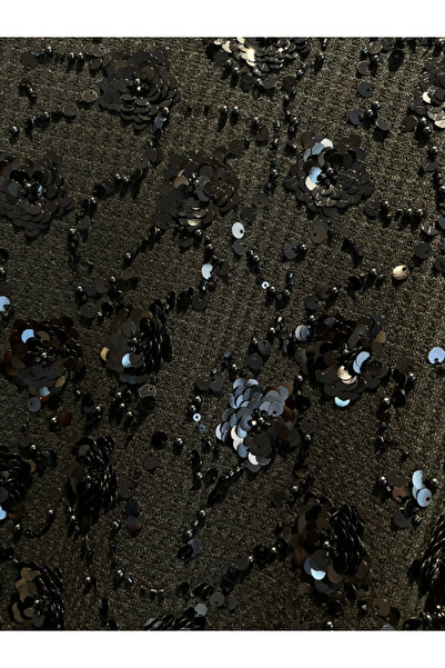 Zühre Mock Neck Floral Patterned Black Double Suit 1726