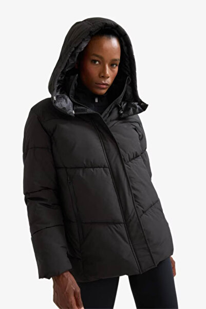 DeFacto Water Repellent Regular Fit Half Fleece Lined Winter Black Women's Coat A1553Ax/Bk81