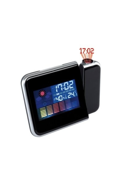OEM Digital indoor clock with thermometer, hygrometer and time projection in black
