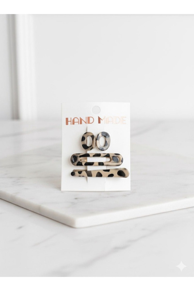 Handmade Leopar Desenli Toka Seti (3’lü)