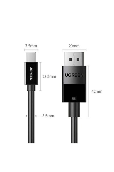 Ugreen Mini DisplayPort (male) to DisplayPort (male) Cable, 8K@60Hz, 1.5 m, Black