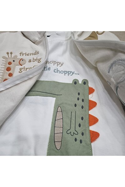 Uğur bebe 100% Cotton Hooded Cardigan Sweatshirt Sweatpants 3-Piece Baby Boy Set Safari Soft Textured