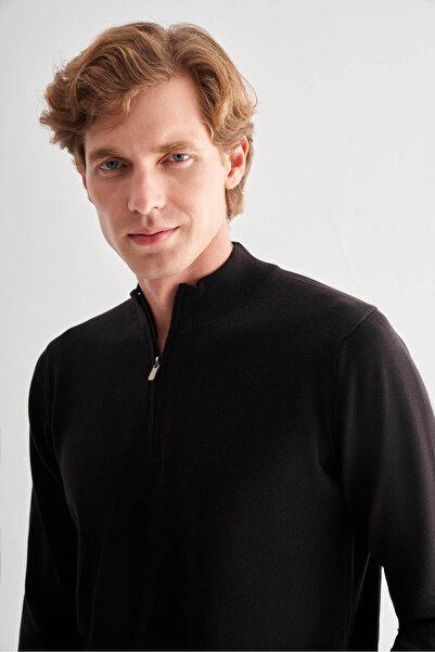 İmza Zippered Mock Neck Black Men's Sweater 1012255201