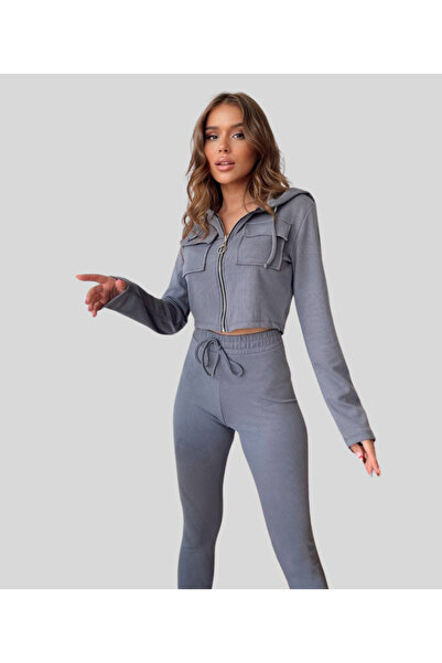 MQ Women's tracksuit set: pants and long-sleeved top with hoodie