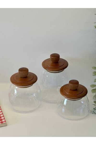 BUCOLIC Candy 3-Piece Acacia Glass Jar Set