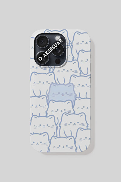 Q Aksesuar iPhone 7 Plus Compatible Blue Cat Design Phone Case - White