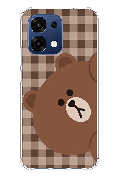 TechTree حافظة سيليكون مطبوع متوافقة مع هاتف اوبو A6 برو بتصميم الدب البني