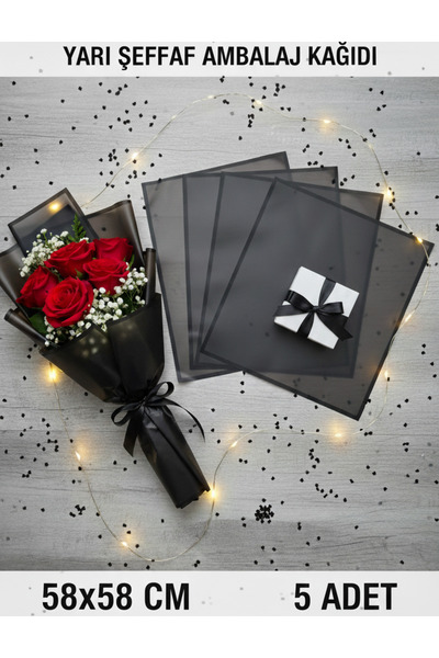 serap çiçekçilik 5 Adet Siyah Yarı Şeffaf Paketleme Ambalajı Çiçek Paketleme