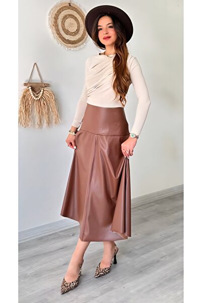 Şamdan Long Faux Leather Skirt with Cotton Inside