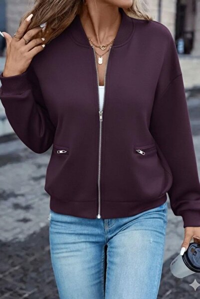 Mossta Modal Jacket with Front Zipper Pockets - Burgundy