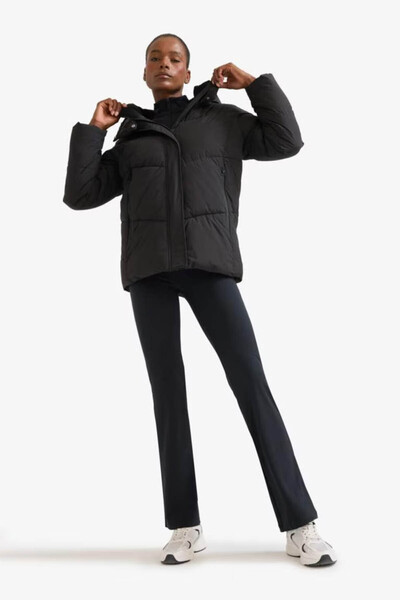 DeFacto Water Repellent Regular Fit Half Fleece Lined Winter Black Women's Coat A1553Ax/Bk81