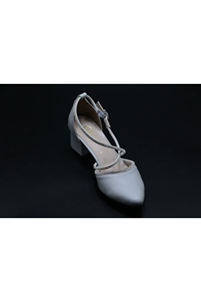 AYAKKABIMOOD Satin Stone 5 cm Thick Heel Women's Shoes