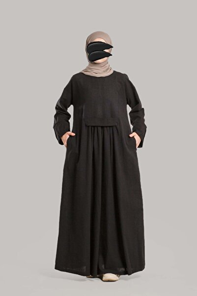 Emare Rochie minimalistă din in plisat - Negru