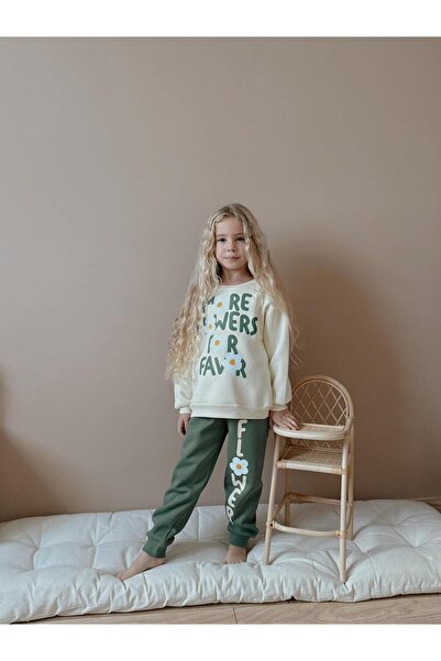 MİLAYS LİFE HOME COLLECTİON Girl's 3-Thread 100% Cotton Thick Combed Cotton Colorful Winter Tracksuit Set