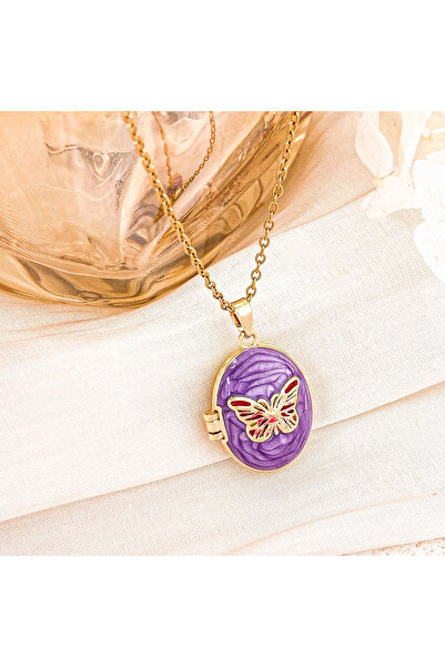 STAİNLES سر الفراشة السحرية: قلادة ميدالية مينا الأحلام الأرجوانية