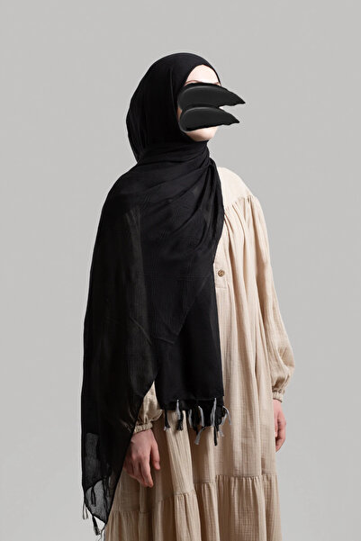 Lemaye Σάλι μουσελίνας με μποέμικο σχέδιο - Μαύρο