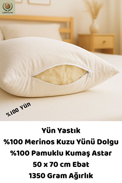 LATTE TEKSTİL 100% Wool Filled, Wool Pillow, 50 X 70 cm Size, 1350 Grams