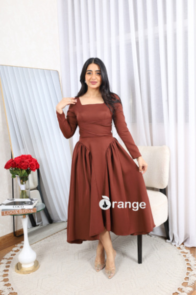 Orange Elegant Soft Midi Dress
