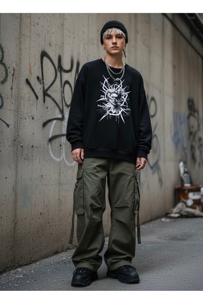 Infire clothing قصة فضفاضة سويت شيرت بتصميم هش للجنسين