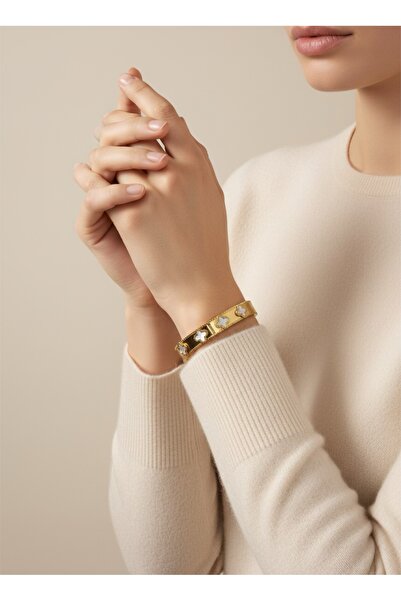 stone may Luv Kelepçe Bilezik Gold Beyaz