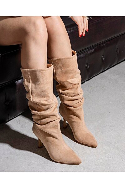 Florinda Kadın Büzgülü Model Baldır Genişliği 41 Cm 9 Cm Topuklu Çizme