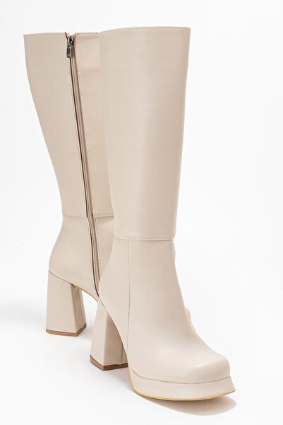 CCWAY AYAKKABI حذاء نسائي ذو نعل سميك جلد بيج