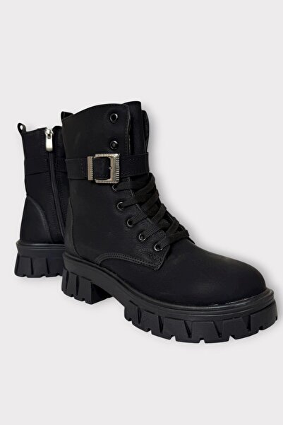 Liger Γυναικείες μπότες με χοντρή σόλα με φερμουάρ ΜΑΥΡΟ - ΑΣΗΜΕΝΙΟ