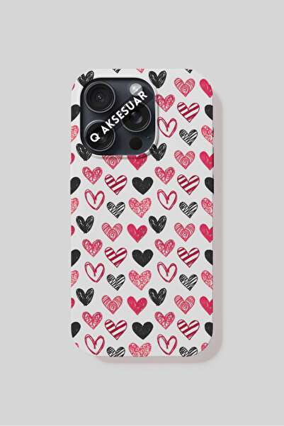Q Aksesuar حافظة هاتف متوافقة مع آيفون 14 بلس بتصميم قلوب سوداء وحمراء - أبيض