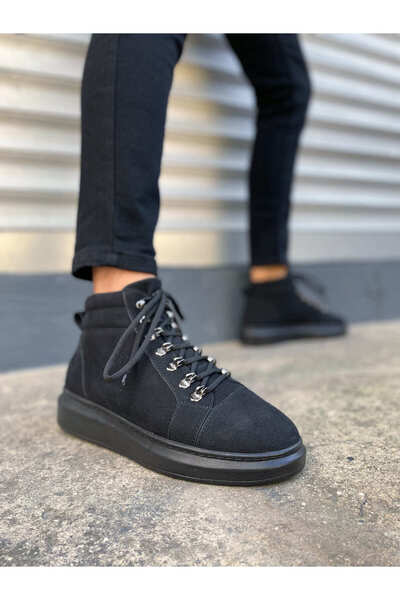 Lucy Shoes حذاء رياضي رجالي JY206 Ottawa برباط ونعل طبي من الجلد السويدي - أسود