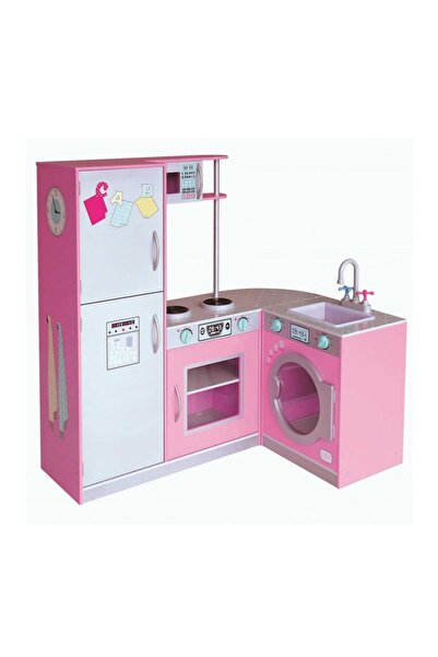 ALBADER لعبة مطبخ خشبية كبيرة قابلة للتعديل للأطفال، مجموعة لعب مطبخ وردية فاخرة، مجموعة لعب مطبخ للأطفال