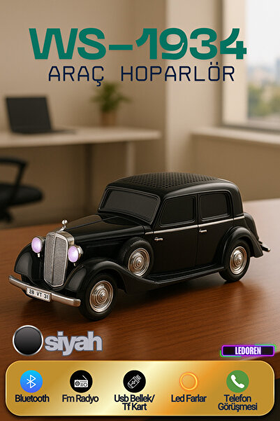 L'eDoren WS-1934 Pontiac Sedan Diecast Araba Bluetooth Hoparlör Işıklı, FM Ra...
