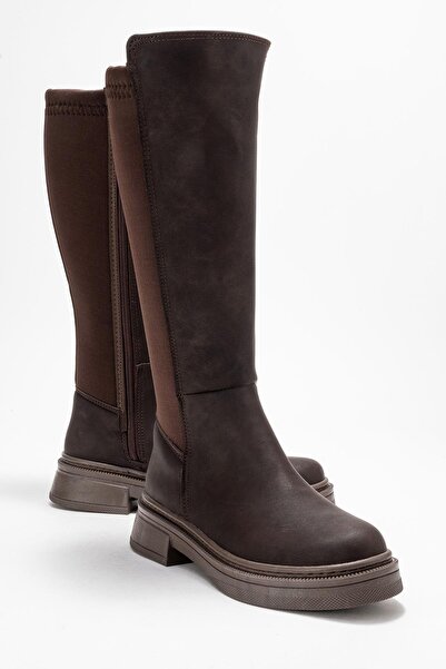 CCWAY AYAKKABI بوت نسائي مسطح قابل للتمدد بني زمردي