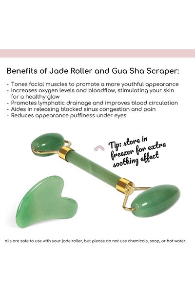 NEONI Jade Roller for Face, Natural Facial Jade Stone Set Skin Massage Roller with Gua Sha Scraping Tools